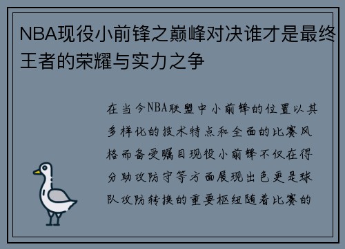 NBA现役小前锋之巅峰对决谁才是最终王者的荣耀与实力之争